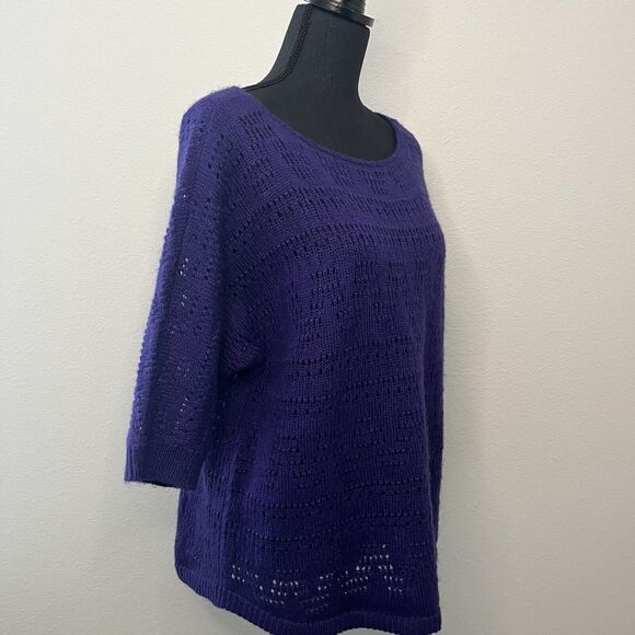 Chico's Purple Open Knit Short Sleeve Pullover Sweater Size  (2) / Medium (12) - Picture 5 of 9